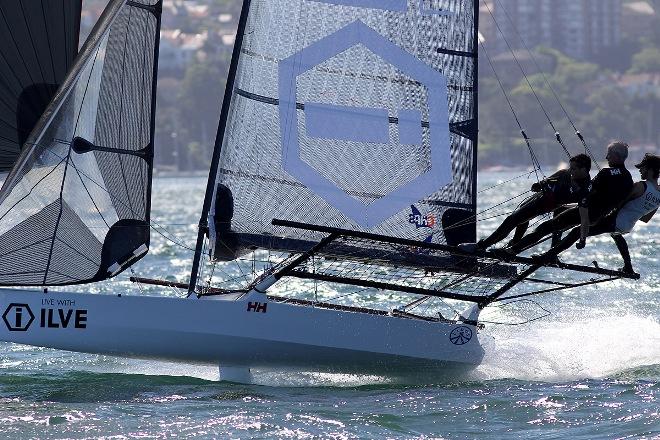 ILVE crew drive their skiff hard down the middle spinnaker run - 2015 JJ Giltinan 18ft Skiff Championship © Frank Quealey /Australian 18 Footers League http://www.18footers.com.au